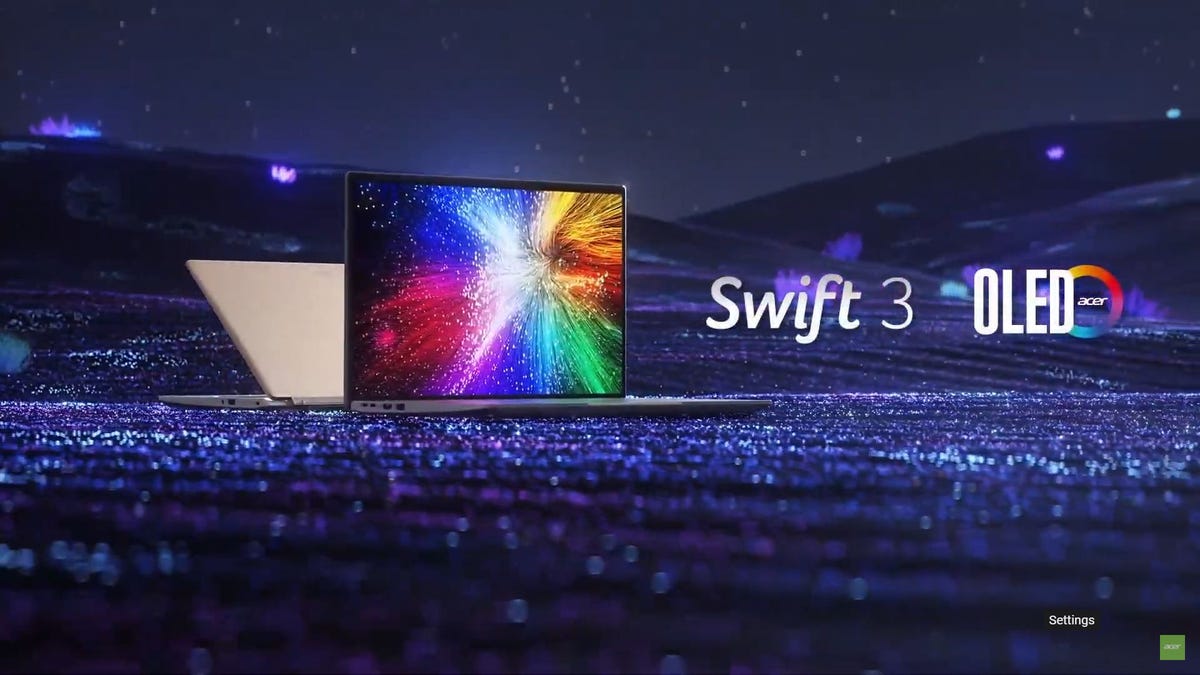 Tampilan depan dan belakang Acer Swift 3 dalam lingkungan digital.