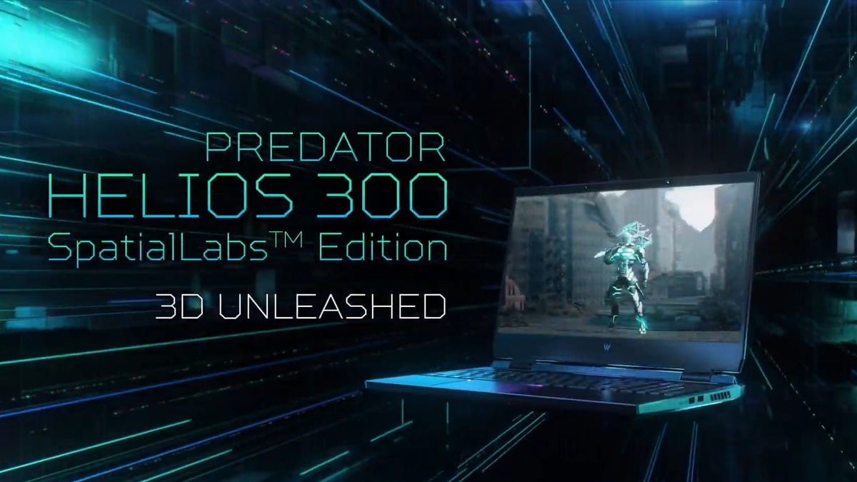 Laptop Acer Predator Helios 300 SpatialLabs Edition, latar belakang digital hijau dan hitam