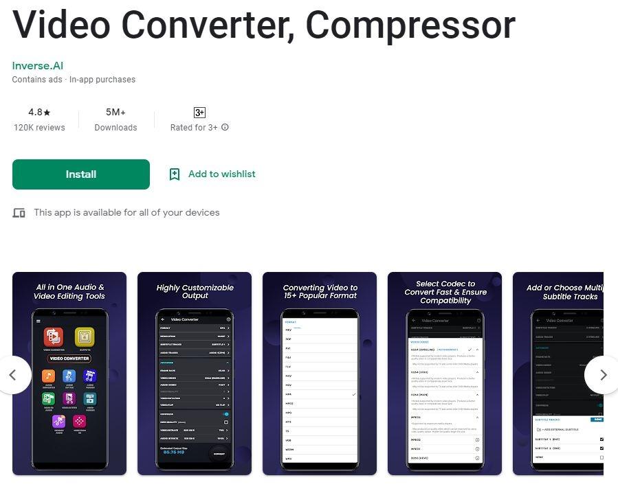 Aplikasi Video Converter - Konverter Video, Kompresor - Inverse.AI.  (Google Play Store)