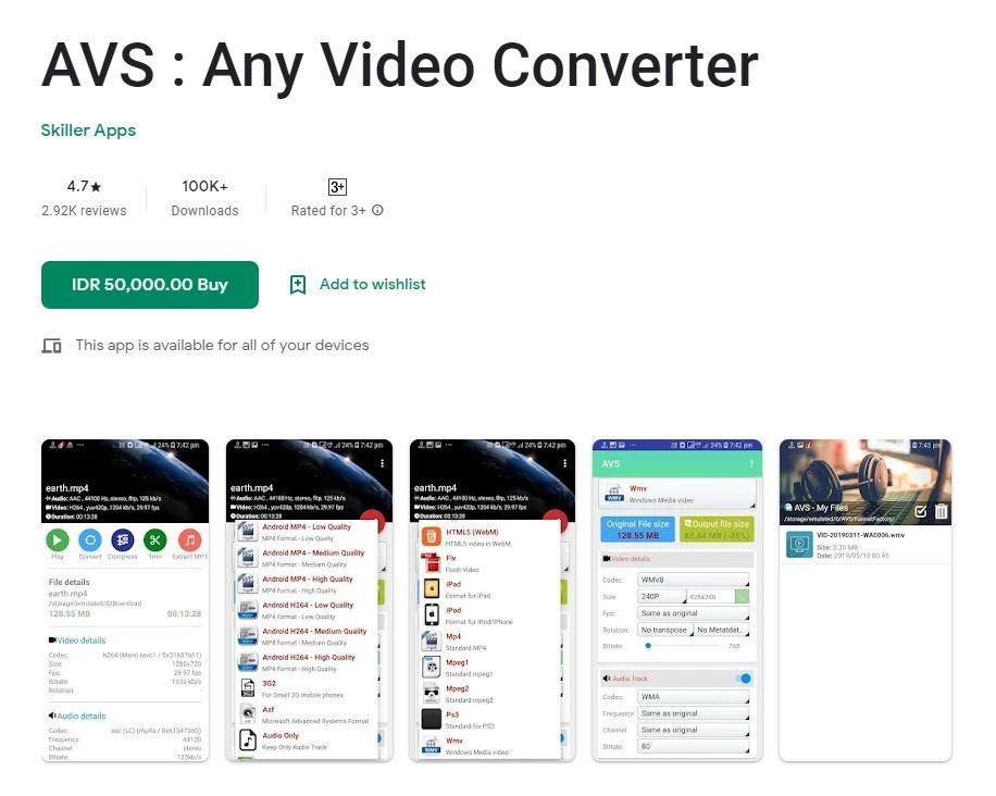 Aplikasi Video Converter - AVS: Any Video Converter - Aplikasi Skiller.  (Google Play Store)