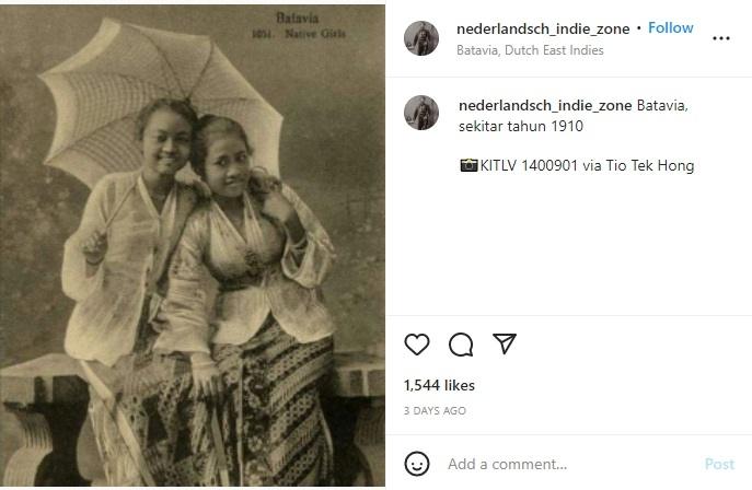 Dua gadis Jakarta pada tahun 1910.  (instagram/nederlandsch_indie_zone)