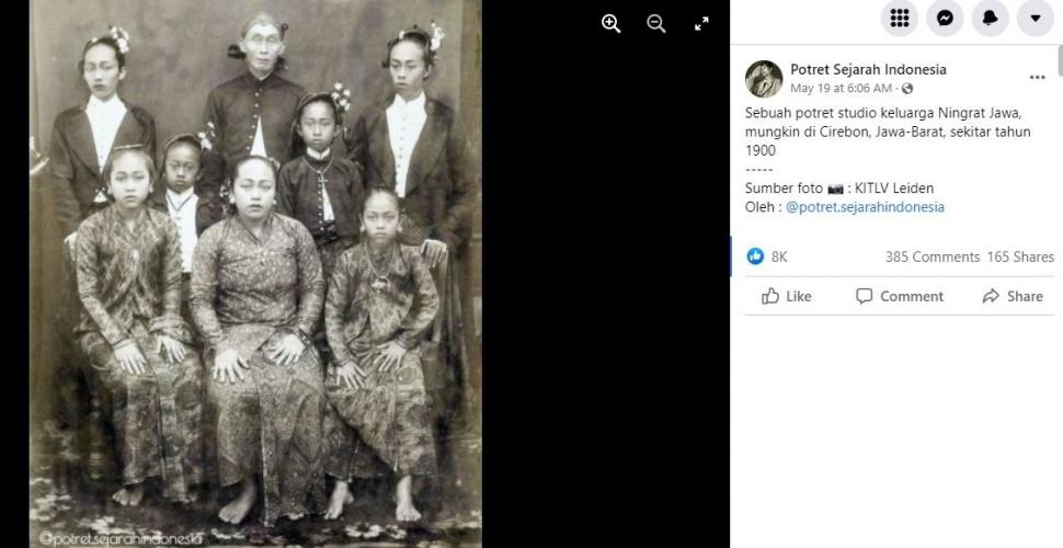 Foto lama keluarga bangsawan di Jawa tahun 1900.  (Facebook/Potret Sejarah Indonesia)