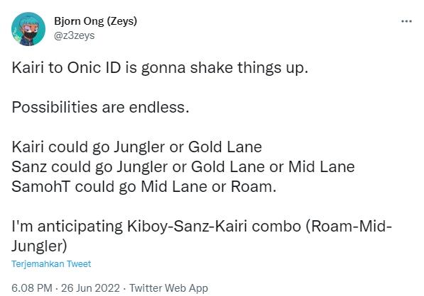 EVOS Zeys berhati-hati dengan ONIC di MPL Season 10.  (twitter/z3zeys)