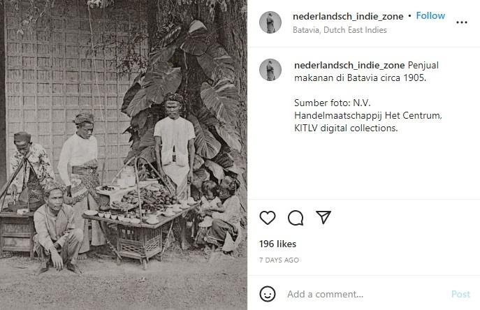 Foto penjual makanan jadul di Jakarta tahun 1905.  (instagram/nederlandsch_indie_zone)
