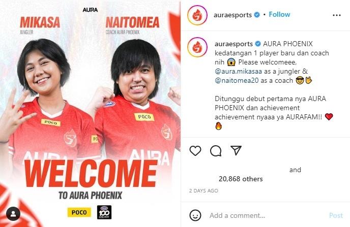 Najel Mikasa bergabung dengan Aura Phoenix.  (Instagram/auraesports)