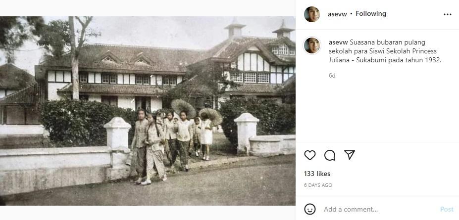 Foto jadul siswi cantik saat pulang sekolah tahun 1932. (instagram/asevw)